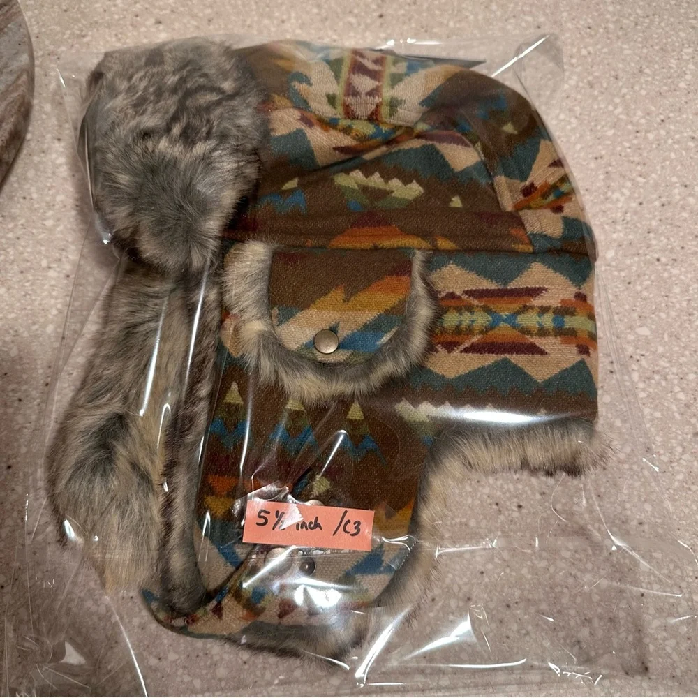Pendleton 100% Wool Faux Fur Trapper Hat Solstice Canyon Southwestern MED unisex